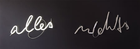 Hans Paul Isenrath, “alles – nichts”, neon on wood, alternately illuminating, 1997 | Zilkens Kunstversicherung