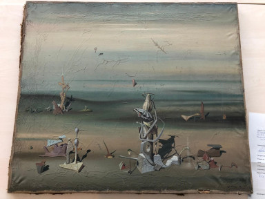 Am Flughafen vergessen: Gemälde von Yves Tanguy; Foto Polizei Düsseldorf
