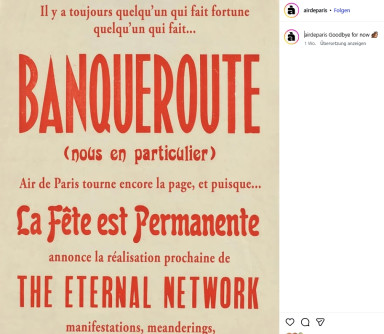 Aire de Paris closes; source: Instagram